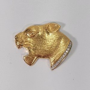 Butler Vintage Signed Rhinestone Cat Cougar Brooch, for repair